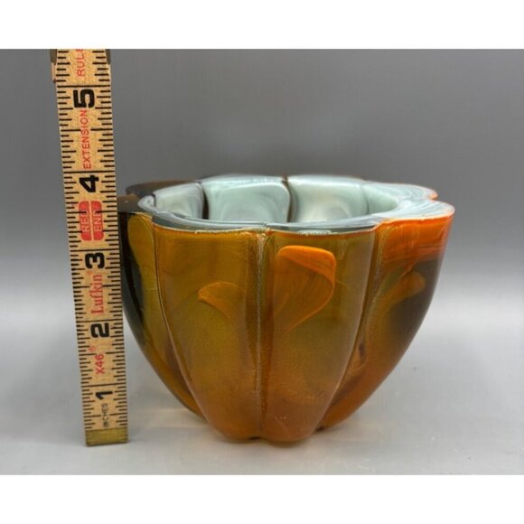 Vtg Vitrocolor Recycled  Glass Candle Holder Scalloped Multicolor Swirl - Picture 5 of 7